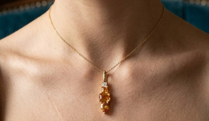 Golden Citrine Diamond Gold Pendant