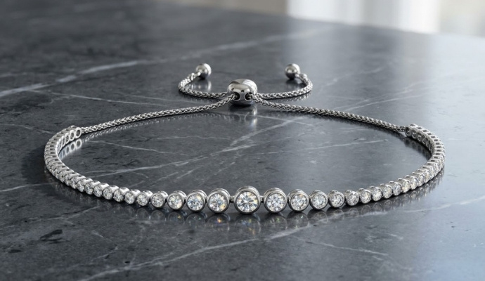 Graduated Bezel Set Bolo Lab Grown Diamond Bracelet