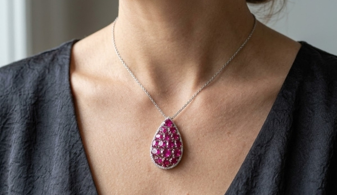 Grand Crimson Ruby Diamond Gold Pendant