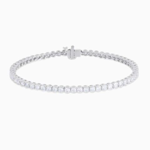 Half Bezel Set Lab Grown Diamond Tennis Bracelet with lab grown diamonds in 14k solid gold