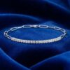Half paperclip chain and natural diamond tennis bracelet