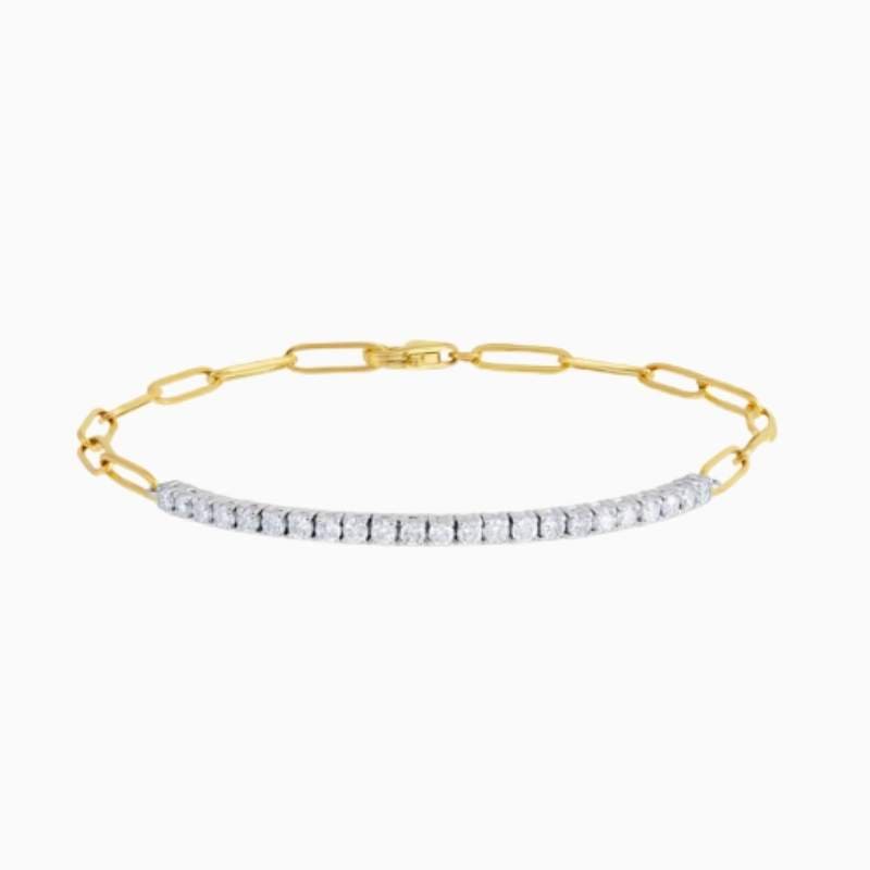 Half Paperclip And Lab Grown Diamond Tennis Bracelet with lab grown diamonds in 14k solid gold golden