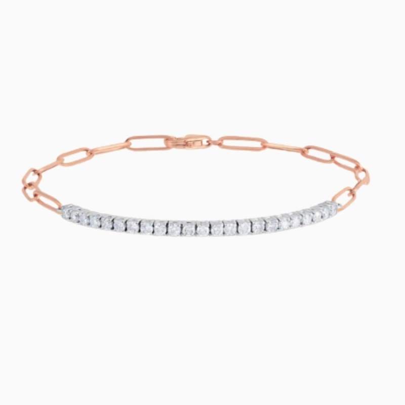 Half Paperclip And Lab Grown Diamond Tennis Bracelet with lab grown diamonds in 14k solid gold rose gold