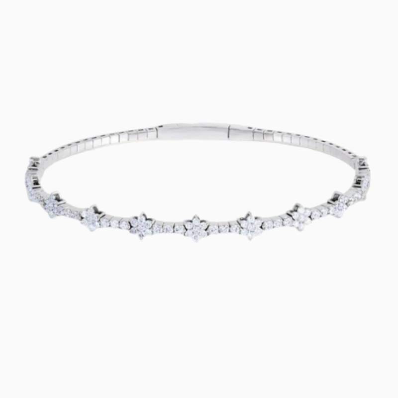 Halfway Flower Lab Grown Diamond Flexible Bangle with lab grown diamonds in 14k solid gold