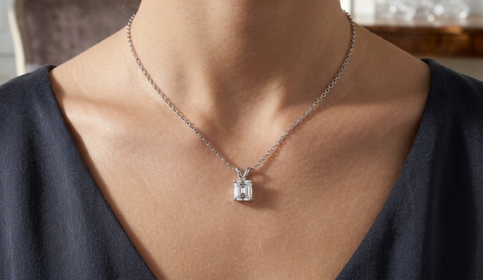 IGI Certified Solitaire Asscher Cut Lab Grown Diamond Pendant Necklace
