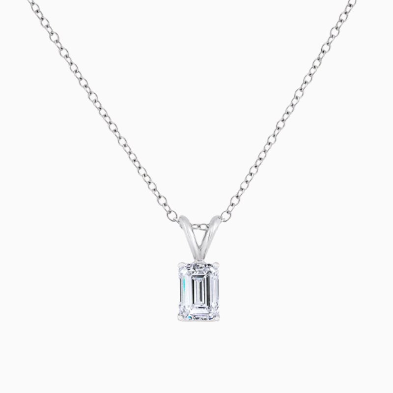 IGI certified solitaire emerald cut lab grown diamond pendant necklace 14K gold