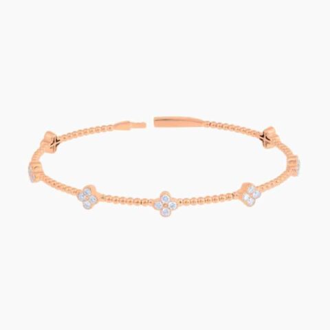 Two Row Beaded Flexible Bangle with Lab Grown Diamond Petite Flower Clusters