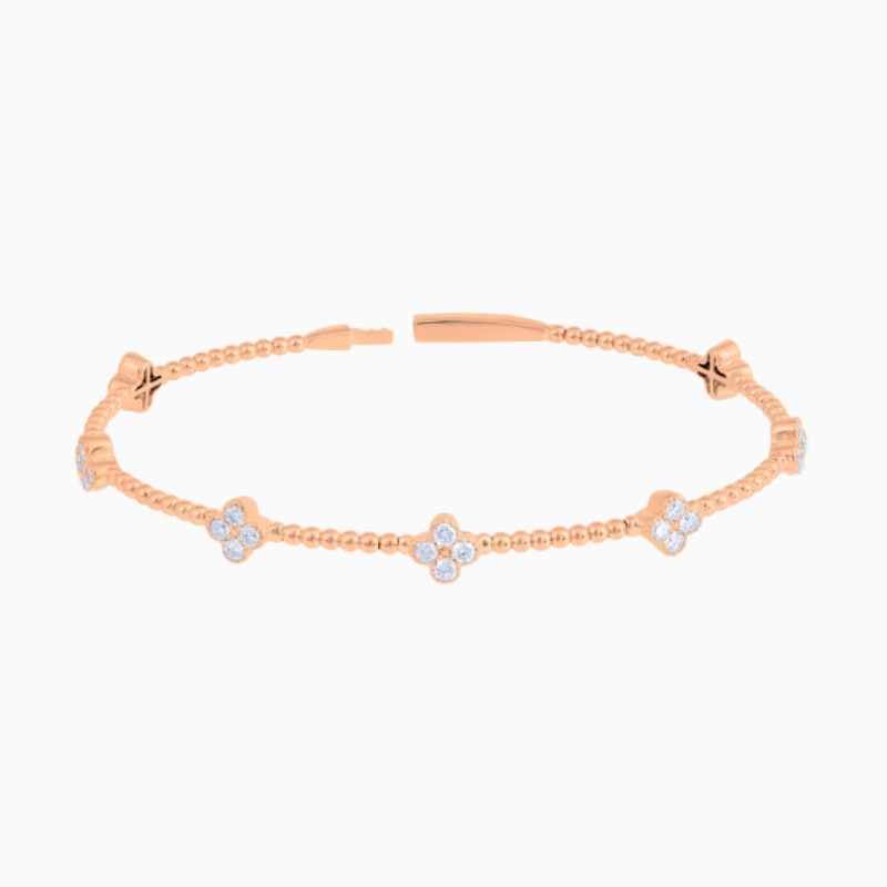 Two Row Beaded Flexible Bangle with Lab Grown Diamond Petite Flower Clusters