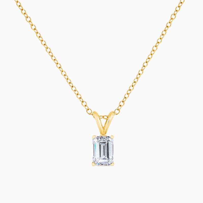 IGI certified solitaire emerald cut lab grown diamond pendant necklace 14K gold