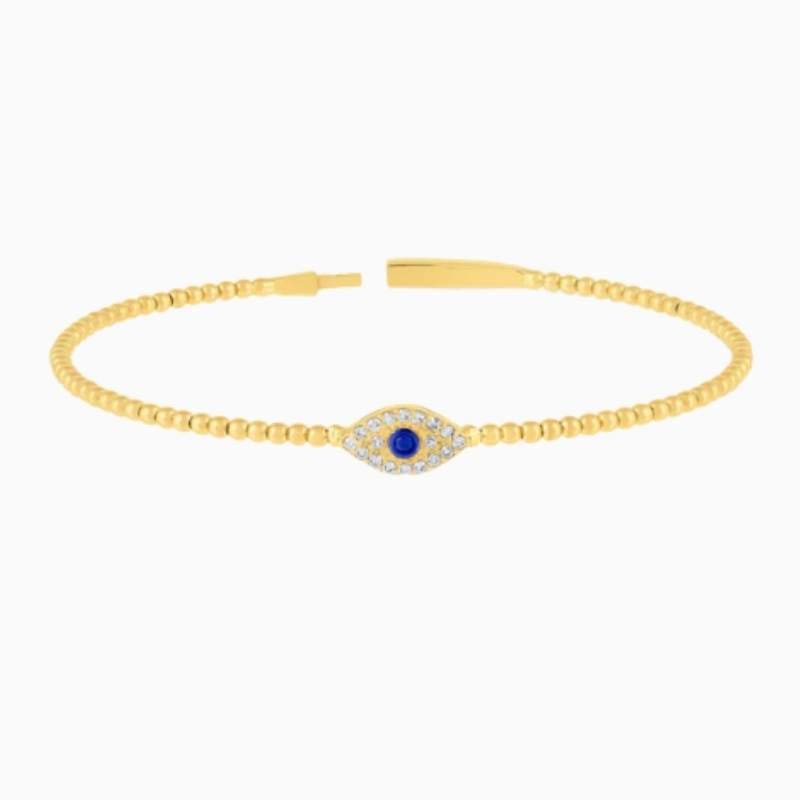 evil eye with natural sapphire flexible beaded flower bangle golden
