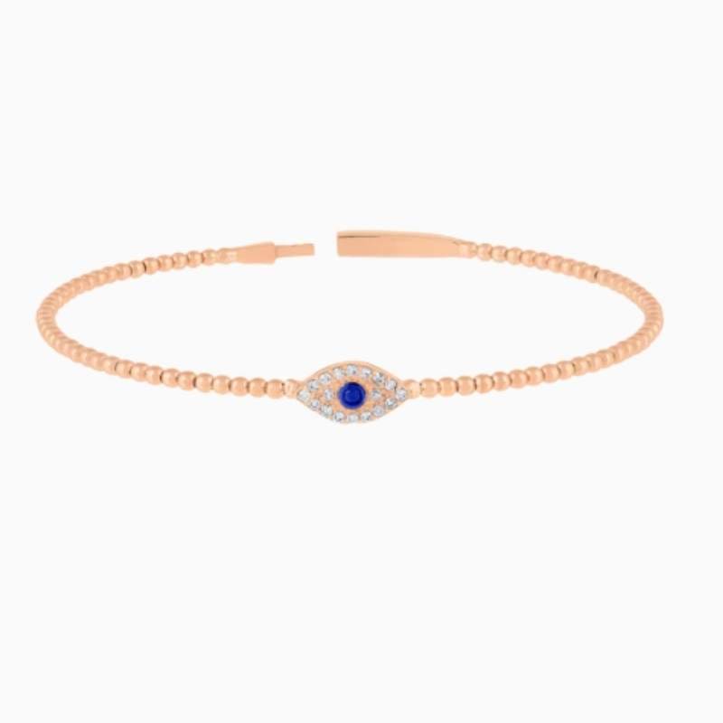 evil eye with natural sapphire flexible beaded flower bangle rose gold
