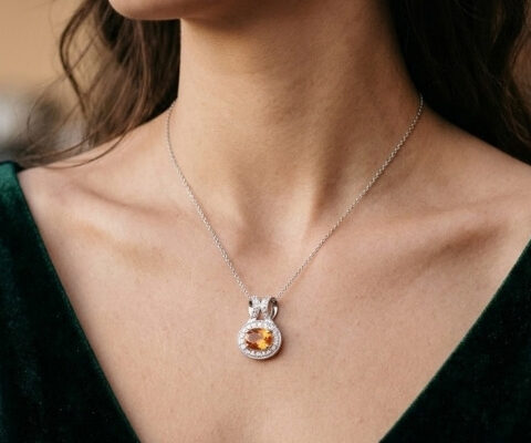 Mandarin Garnet Diamond Gold Pendant