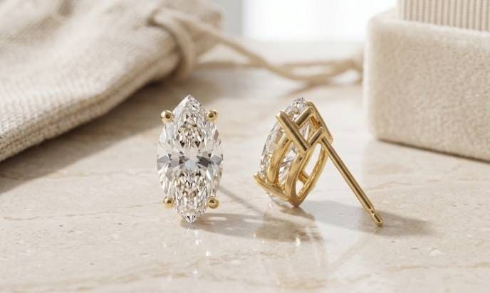 Gold Marquise Cut Diamond Earrings