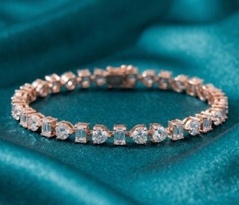 Rose gold tennis bracelet with mixed-shape natural diamonds