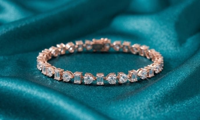 Rose gold tennis bracelet with mixed-shape natural diamonds