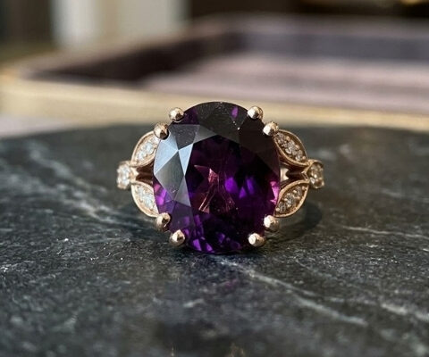 Neon Purple Garnet Rose Gold Ring