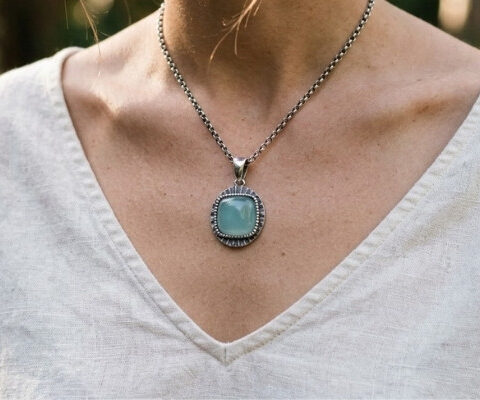 Ocean Glow Paraiba Agate Silver Pendant