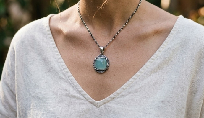 Ocean Glow Paraiba Agate Silver Pendant