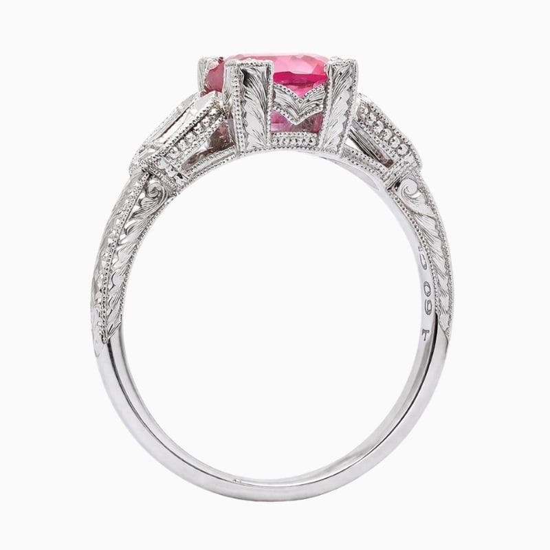 Natural Padparadscha Sapphire cushion ring