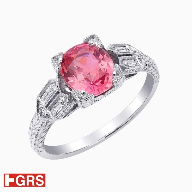 Natural Padparadscha Sapphire cushion ring