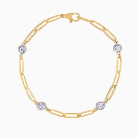 Paperclip And Lab Grown Diamond Bezel Bracelet with lab grown diamonds in 14k solid gol