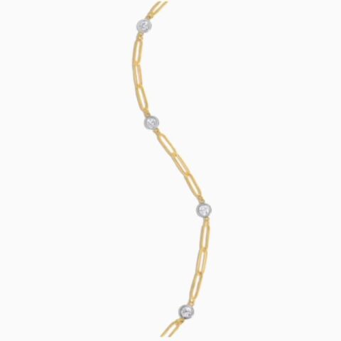 Paperclip And Lab Grown Diamond Bezel Bracelet with lab grown diamonds in 14k solid gold golden