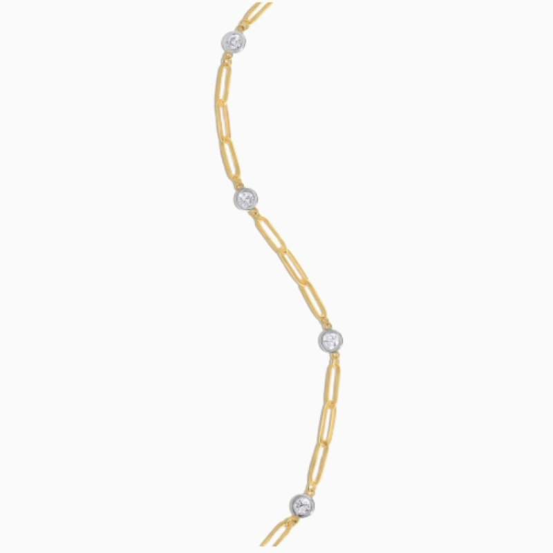 Paperclip And Lab Grown Diamond Bezel Bracelet with lab grown diamonds in 14k solid gold golden