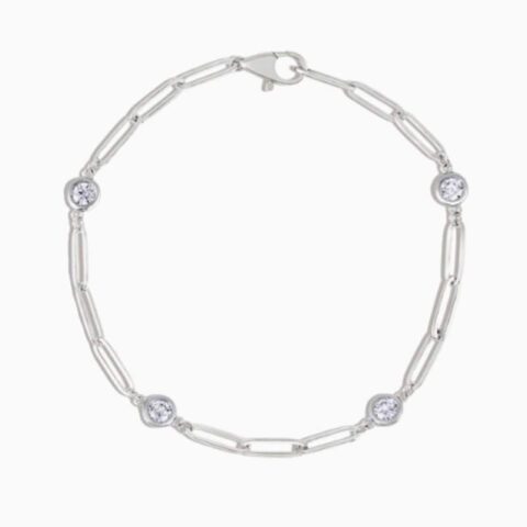 Paperclip And Lab Grown Diamond Bezel Bracelet with lab grown diamonds in 14k solid gol silver