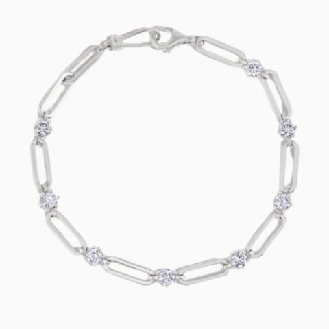Paperclip And Lab Grown Diamond Station Bracelet with lab grown diamonds in 14k solid gold