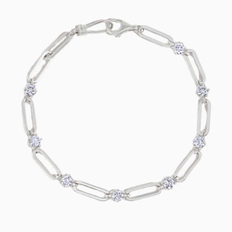 Paperclip And Lab Grown Diamond Station Bracelet with lab grown diamonds in 14k solid gold