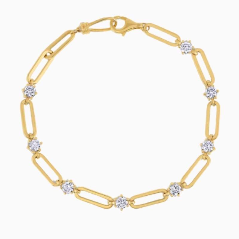 Paperclip And Lab Grown Diamond Station Bracelet with lab grown diamonds in 14k solid gold golden