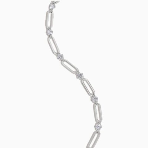 Paperclip And Lab Grown Diamond Station Bracelet with lab grown diamonds in 14k solid gold silver