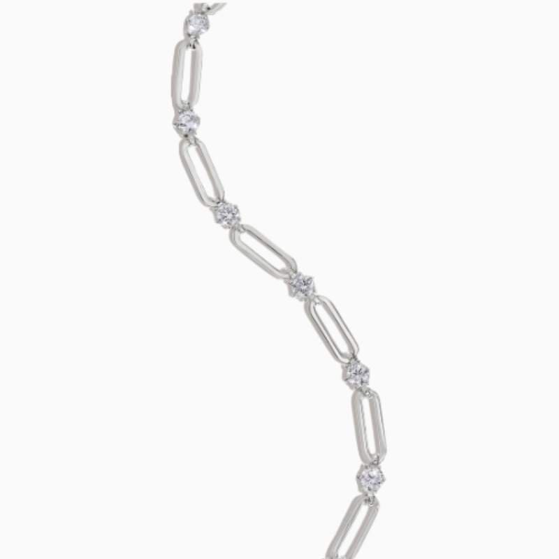 Paperclip And Lab Grown Diamond Station Bracelet with lab grown diamonds in 14k solid gold silver