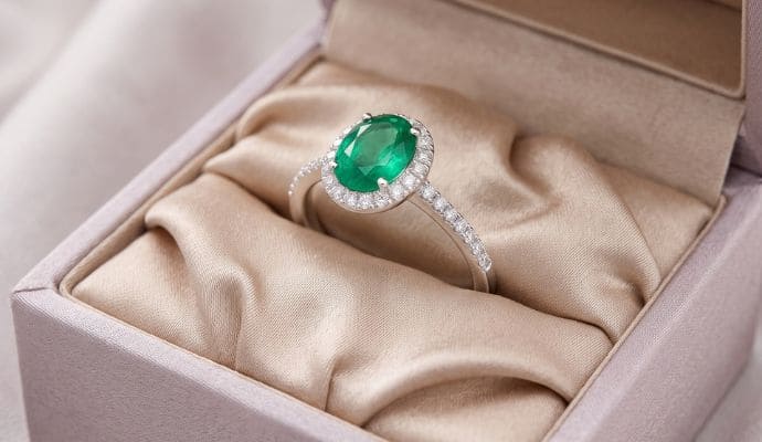 Natural Paraiba tourmaline engagement ring in white gold with diamond halo