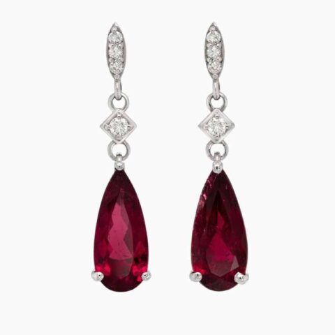 Rubellite diamond earrings in 14K White Gold