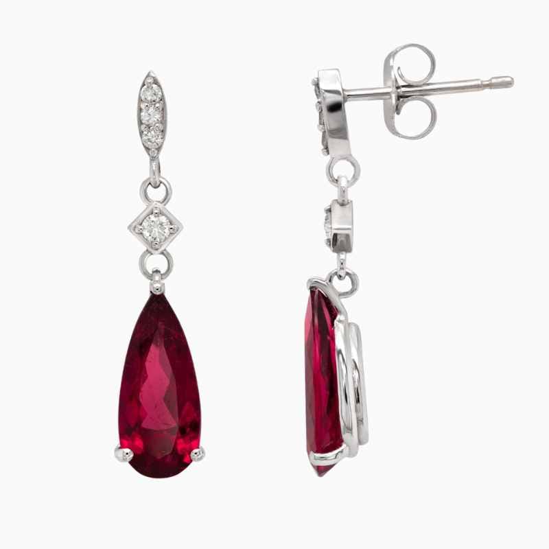 Rose Drop Rubellite Diamond Earrings
