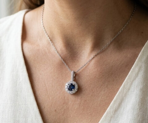 Petite Blue Sapphire Diamond Pendant