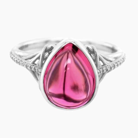 Natural Pink Tourmaline ring in 18K White Gold