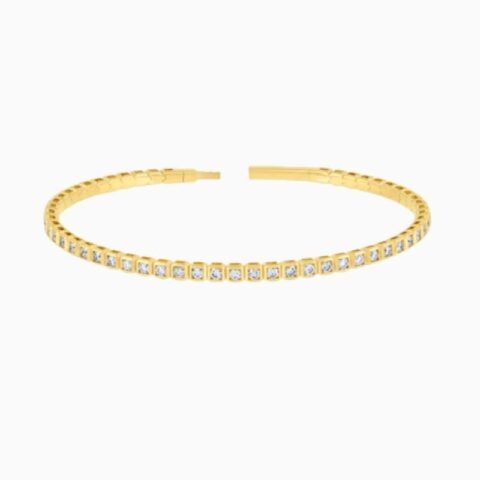 Lab Grown Diamond Princess Illusion Flexible Bangle with lab grown diamonds in 14k solid gold golden
