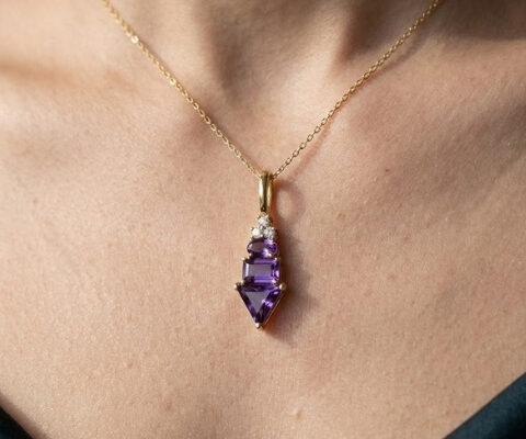 Purple Amethyst Diamond Gold Pendant