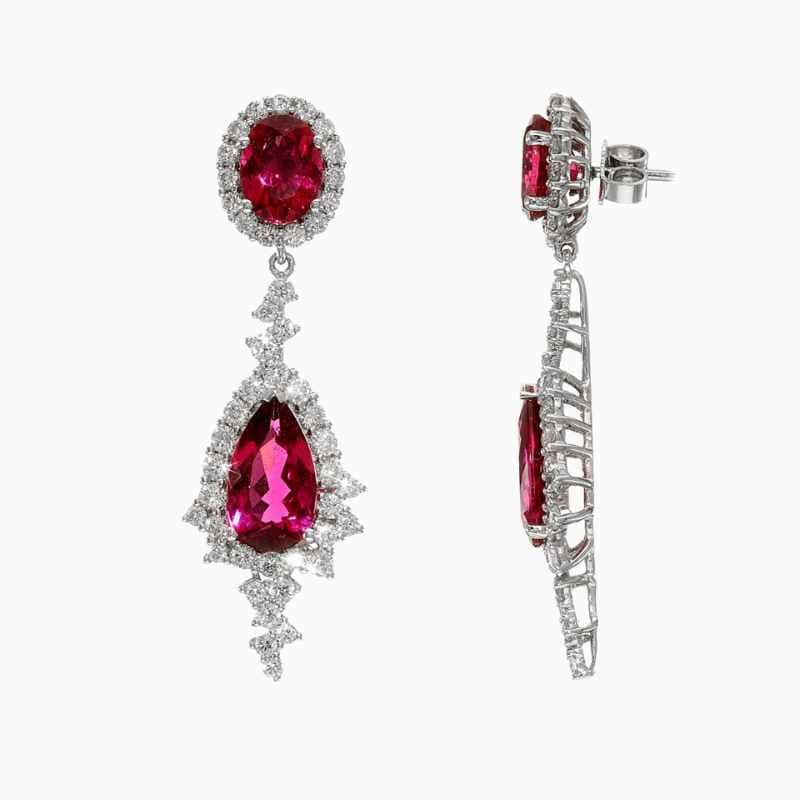 Rubellite diamond earrings in 14K White Gold