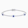 Lab Grown Diamond Tennis Bracelet With Sapphire Centered Flower Clusters with lab grown diamonds in 14k solid gold