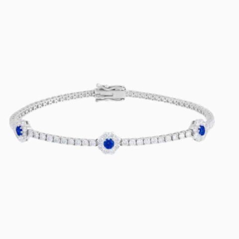 Natural Diamond Tennis Bracelet With Sapphire Centered Flower Clusters natural diamond jewelry