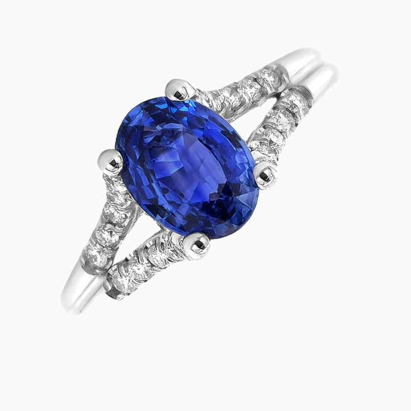 scarlet blue sapphire gemstone ring, natural blue sapphire ring, gemstone ring, 14k white gold, fine jewelry, diamond accent ring, stud gems