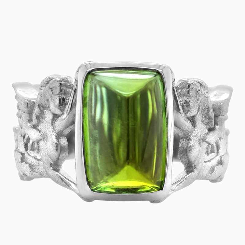 Natural Green Tourmaline ring in 18K White Gold