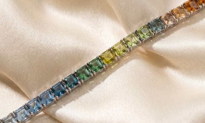 Colorful gemstone bracelet in white gold