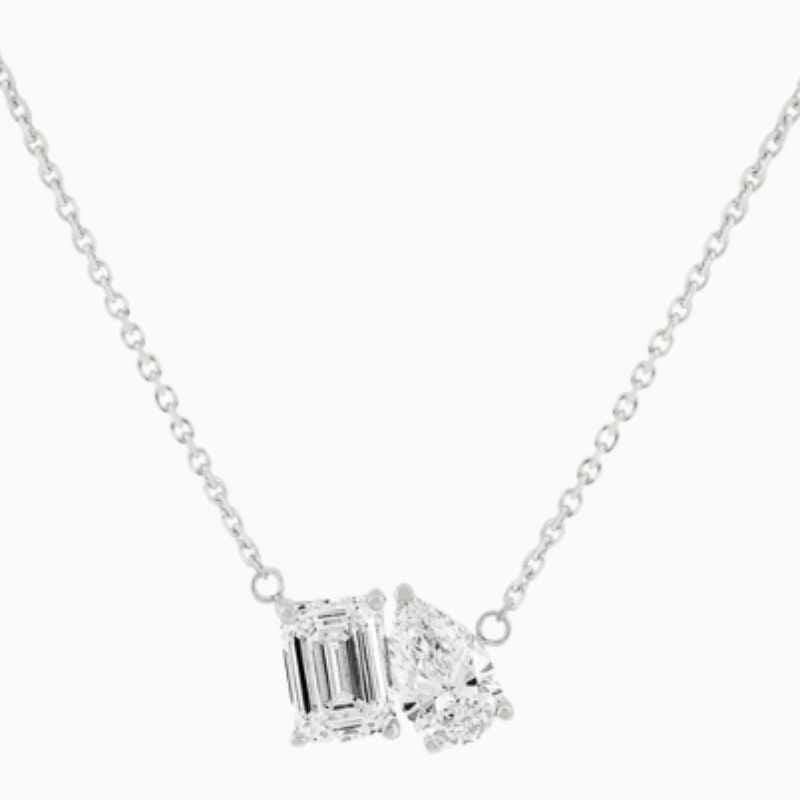 Toi Et Moi Pear and Emerald Lab Grown Diamond Necklace