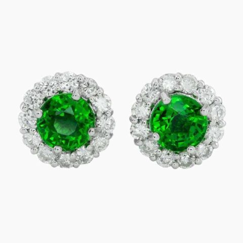 Tsavorite diamond earrings in 14K White Gold