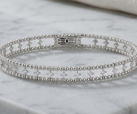 Two Row Beaded Flexible Bangle Flower Clusters