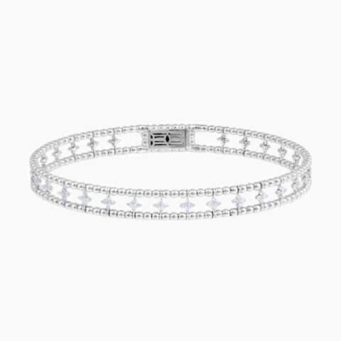 Flexible Beaded Flower Clover Lab Grown Diamond Bangle